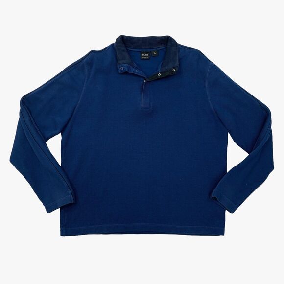 Hugo Boss Sweatshirt Mens Extra Large Ocean Blue Cotton Regular Fit Snap Buttons - Picture 1 of 16